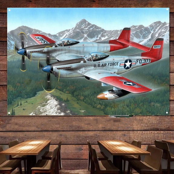 F-82H Twin Mustang Fighter Jet Tapestry Wall Art Decor - 38" x 57" Attack Aircraft Canvas Print Poster - Air Force Banner Wall Hanging Flag - Aviation  Military Artwork For Army Fans