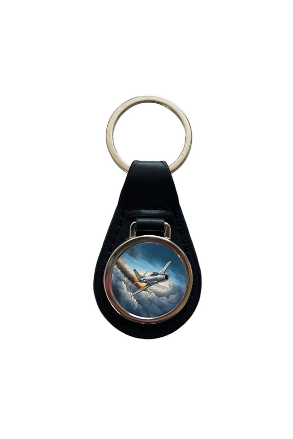 F-86 Sabre Jet Fighter Plane Metal Black Leather Keychain