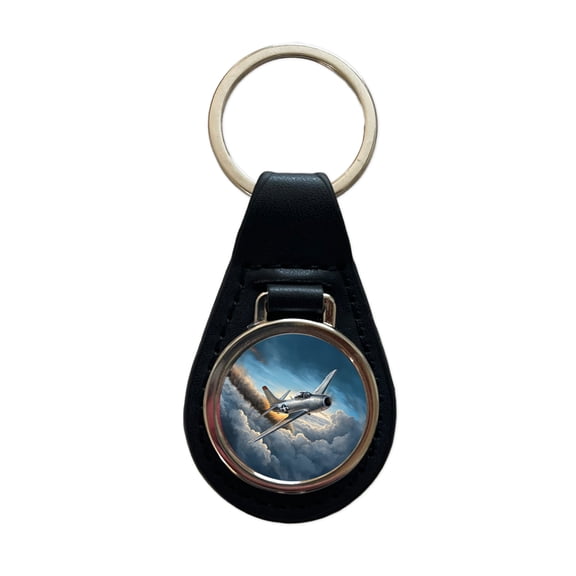 F-86 Sabre Jet Fighter Plane Metal Black Leather Keychain