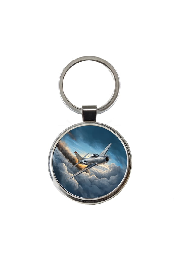 F-86 Sabre Jet Fighter Plane Metal Round Keychain