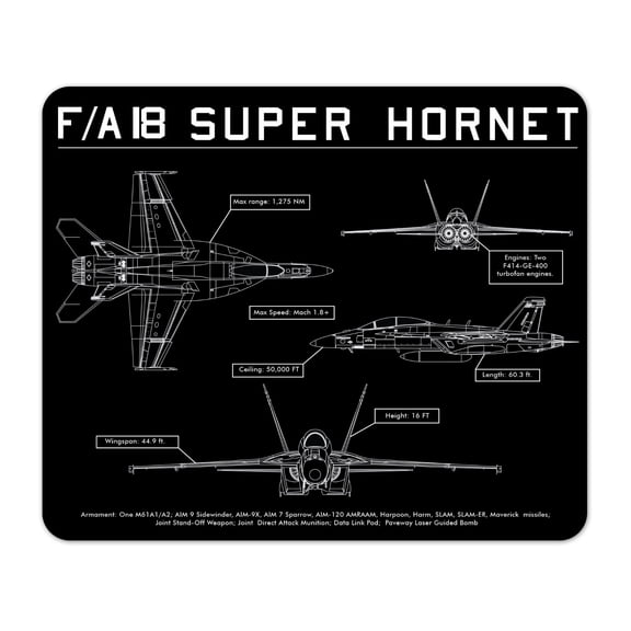F/A-18 Super Hornet White Schematic Mouse Pad 1/4 Thick