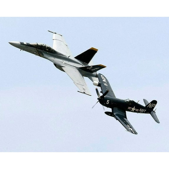 F/A-18F Super Hornet & FG-1D Corsair Planes Style - A - 24x36 Inch Glossy Laminated Aviation Poster - Stunning Detail and Bold Colors