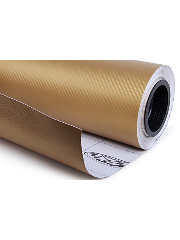 Golden 3D Carbon Fiber Film Twill Weave Vinyl Sheet Roll Wrap (108" X 60", Golden)