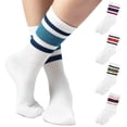 thumbnail image 1 of F|B Striped Retro Crew Socks for Women - Pair of 5 Triple Striped Socks with Terry Cushioned Sole-Tube socks women, 1 of 6