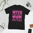 thumbnail image 1 of F BOMB MOM WITH TATTOOS PRETTY EYES AND THICK THIGHS Short-Sleeve Unisex T-Shirt (Black, L), 1 of 2