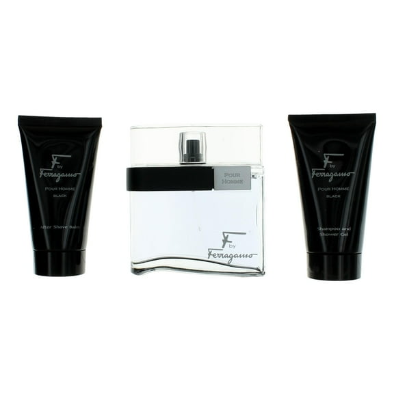 F Black by Salvatore Ferragamo 3pcs Gift Set EDT 3.4 oz + Shampoo & Shower Gel + After Shave Balm for Men