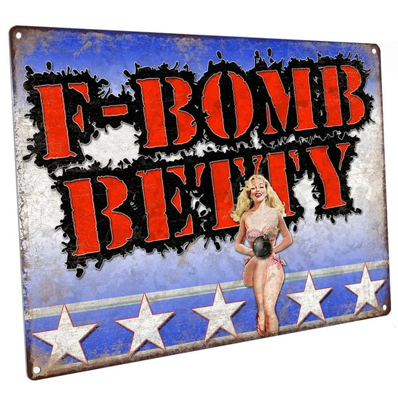 F-Bomb Betty 9"x12" Metal Sign, Wall Decor for Vacation Home