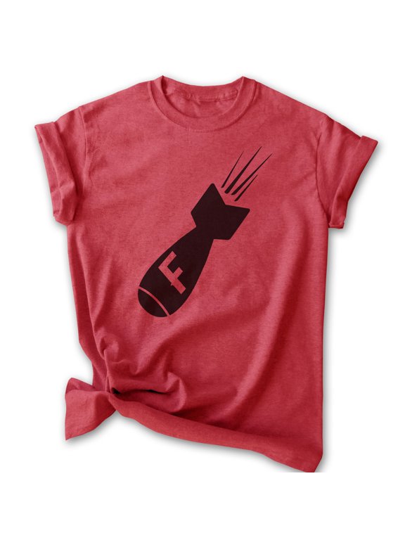 F-Bomb T-shirt, Unisex Women's Men's Shirt, Funny F-Bomb Pun Naughty Curse Cuss Word, Heather Red, Small