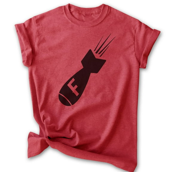 F-Bomb T-shirt, Unisex Women's Men's Shirt, Funny F-Bomb Pun Naughty Curse Cuss Word, Heather Red, X-Large