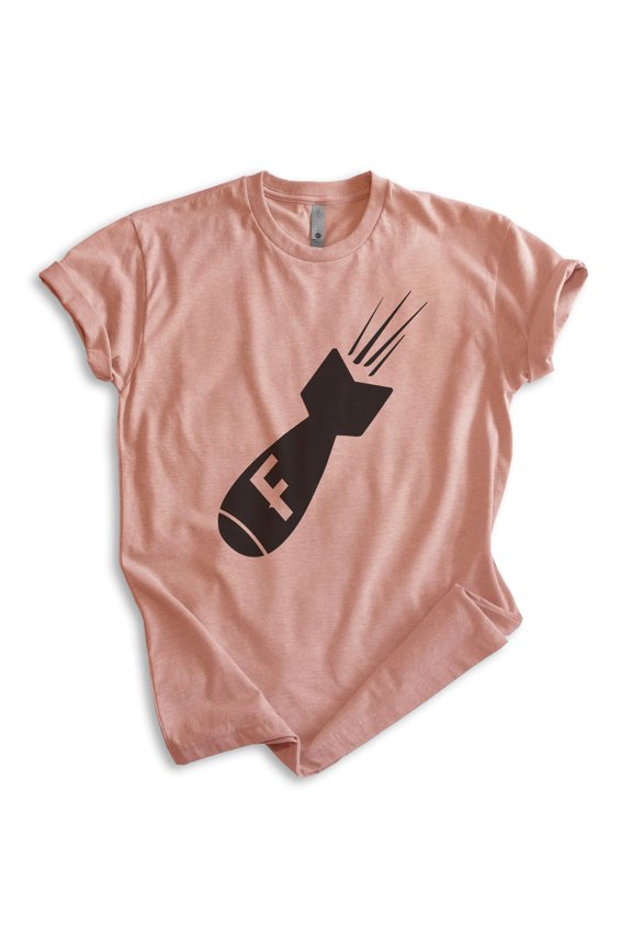 F-Bomb T-shirt, Unisex Women's Men's Shirt, Funny F-Bomb Pun Naughty Curse Cuss Word, Heather Sunset, Large