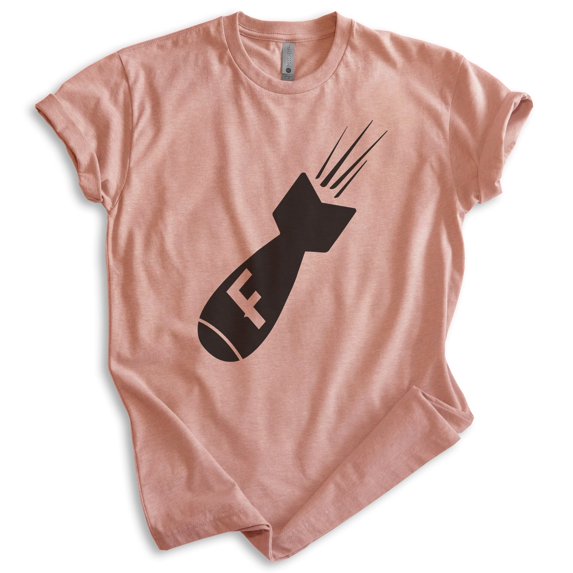 F-Bomb T-shirt, Unisex Women's Men's Shirt, Funny F-Bomb Pun Naughty Curse Cuss Word, Heather Sunset, Small