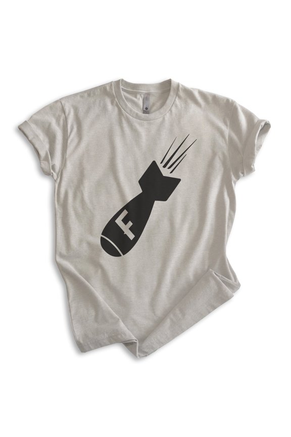 F-Bomb T-shirt, Unisex Women's Men's Shirt, Funny F-Bomb Pun Naughty Curse Cuss Word, Light Silk Gray, Medium