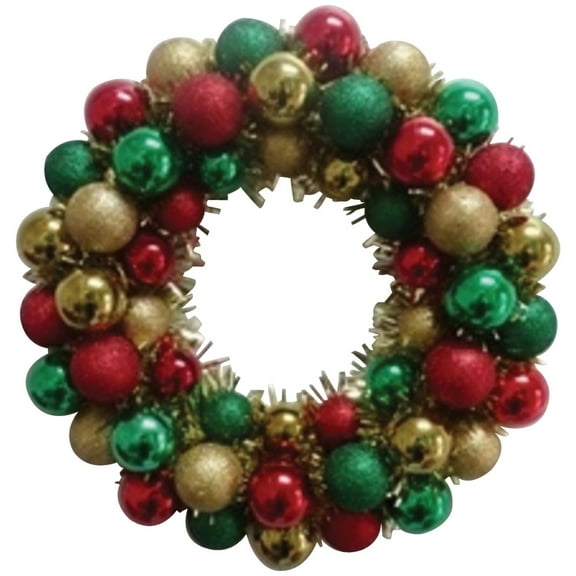 F C Young 130658 16 in. Glitter Ball Wreath with Tinsel - Red, Gold & Green