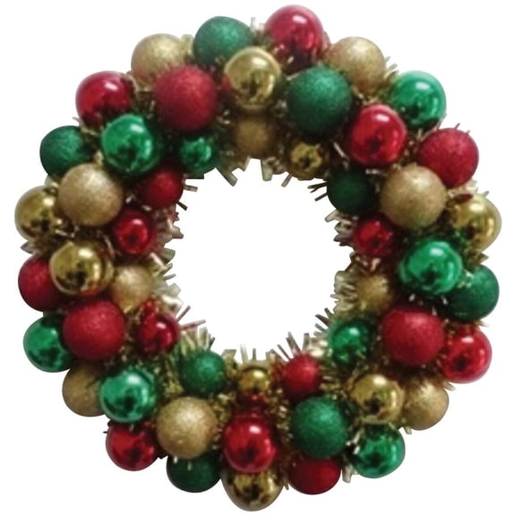 F C Young 130658 16 in. Glitter Ball Wreath with Tinsel - Red, Gold & Green