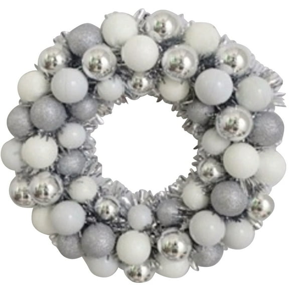 F C Young 130660 16 in. Glitter Ball Wreath with Tinsel - Silver & White