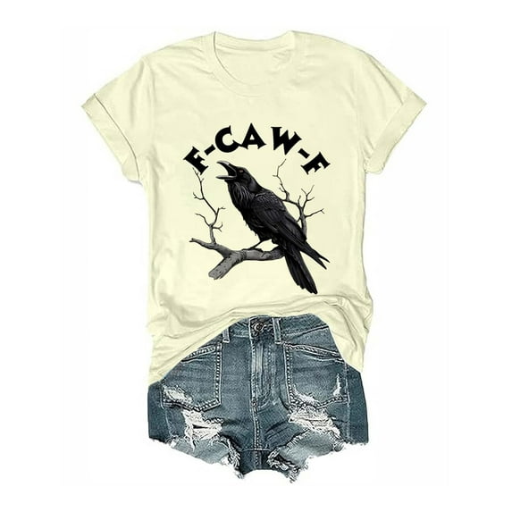 F Caw F Crow T Shirt, Cotton Comfort Classic Crew Neck, Casual Unisex Fit, Beige 3XL, Size S-XXXL
