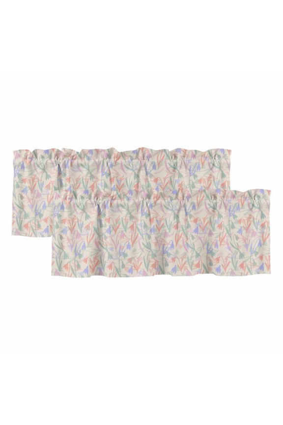 2 Pack Valances for Windows 54 x 18 Inch, Spring Flowers Decorative Kitchen Curtain Valance, Abstract Pink Blue Floral Vintage Plants Rod Pocket Short Curtains Window Treatment for Bathroom/Cafe