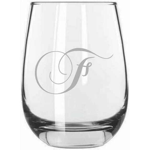 F Chopin Monogrammed Etched 15.25oz Libbey Stemless Wine Glass