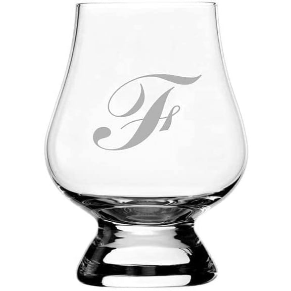 F Commercial Script Monogrammed Etched 2.5oz Glencairn Wee Whisky Glass