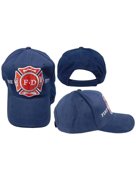 F-D Fire Dept Department Logo Navy Blue Cotton Adjustable Embroidered Cap Hat