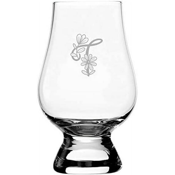 F Daishy Daisy Monogram Etched 6.5oz Glencairn Whisky Glass