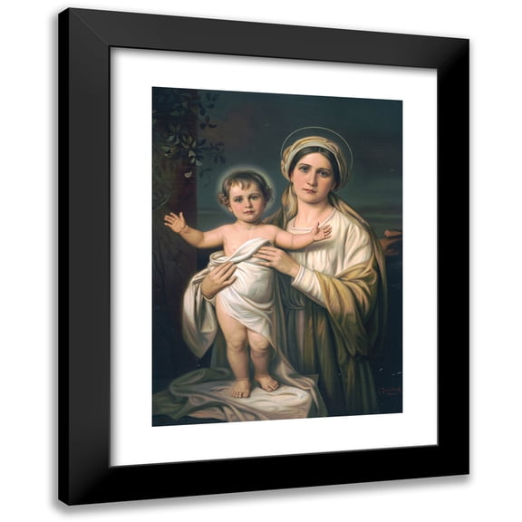 F. Doubek 14x18 Black Modern Framed Museum Art Print Titled - Virgin Mary Holding Baby Jesus (C1914)