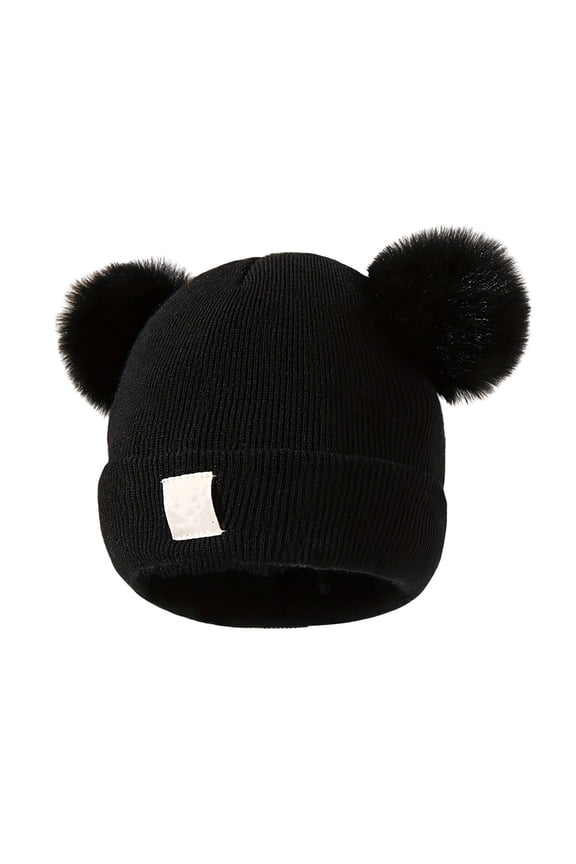 F Cozy Infant Knitted Cap With Double Heart Designs And Pompom Details For Soft And Warm Wear For Little Ones In Cold Seasons