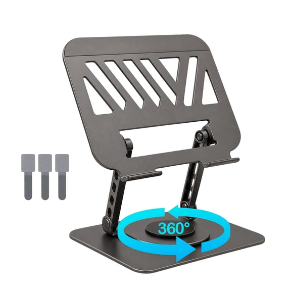 F Felyrify Adjustable Laptop Stand for Desk, 360° Rotating Foldable Carbon Steel Laptop Riser with 3 Cable Organizers, Fits 7–17" Laptops and Tablets