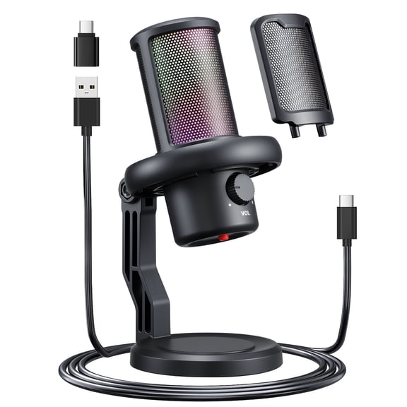 Felyrify ST6 RGB USB Gaming Microphone for PC, Laptop, PS4 and PS5, Condenser Mic with Mute, Noise Reduction and Volume Control for Streaming, Podcasting and Recording