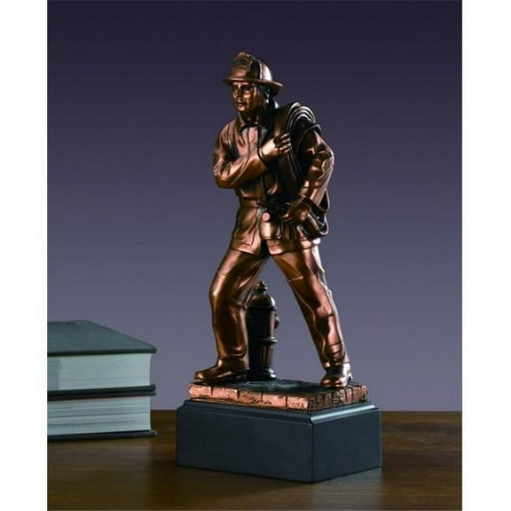 F Fire Fighter Bronze Plated Resin Sculpture