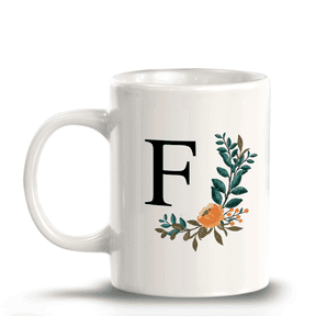 F Floral Pattern 11oz Ceramic Coffee Mug | Initial Personalized Gift