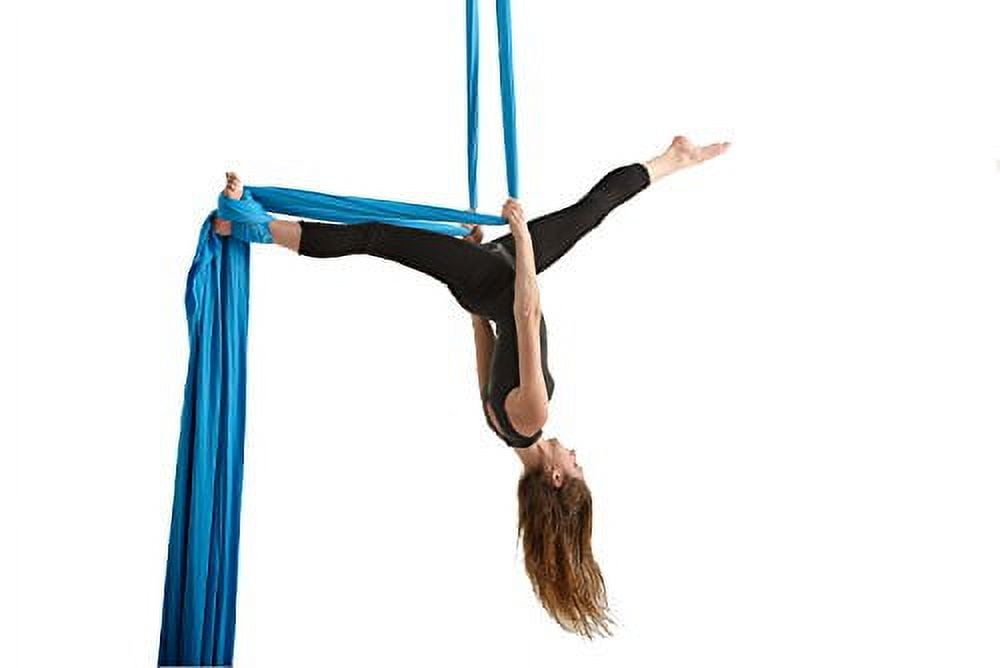 Aerial Yoga Hammock L:5M W:2.8M 5.5 Yards Aerial Pilates Silk Yoga Swing  Set with 2000 Ibs Load Include Daisy Chain, Pose Guide Gradual Change Blue
