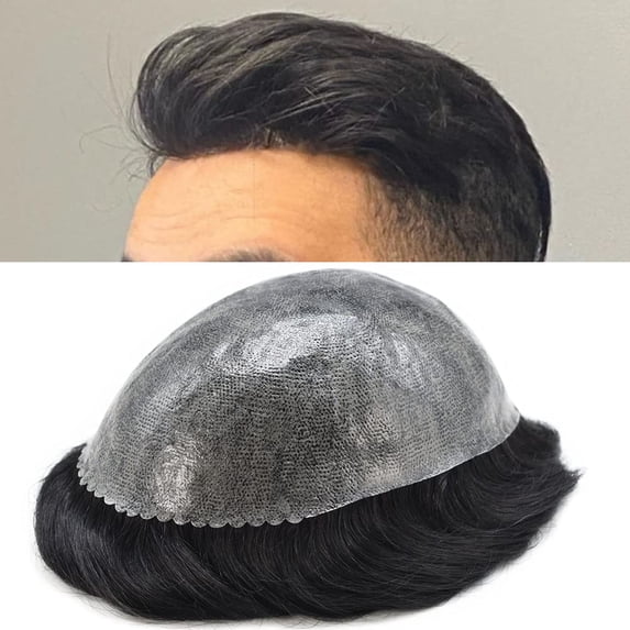 F M FACE MIRACLE NEW YORK Toupee For Men Inject PU Hair System For Men Full Poly Hair Replacement For Men (8"X10", 1 Jet Black) C80