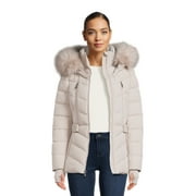 F.O.G. Women's Belted Puffer Coat with Faux Fur Hood, Sizes XS-3X