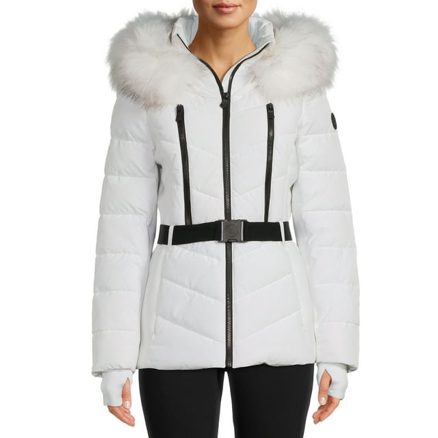 F.O.G. Women's Belted Puffer Coat with Faux Fur Hood, Sizes XS3X