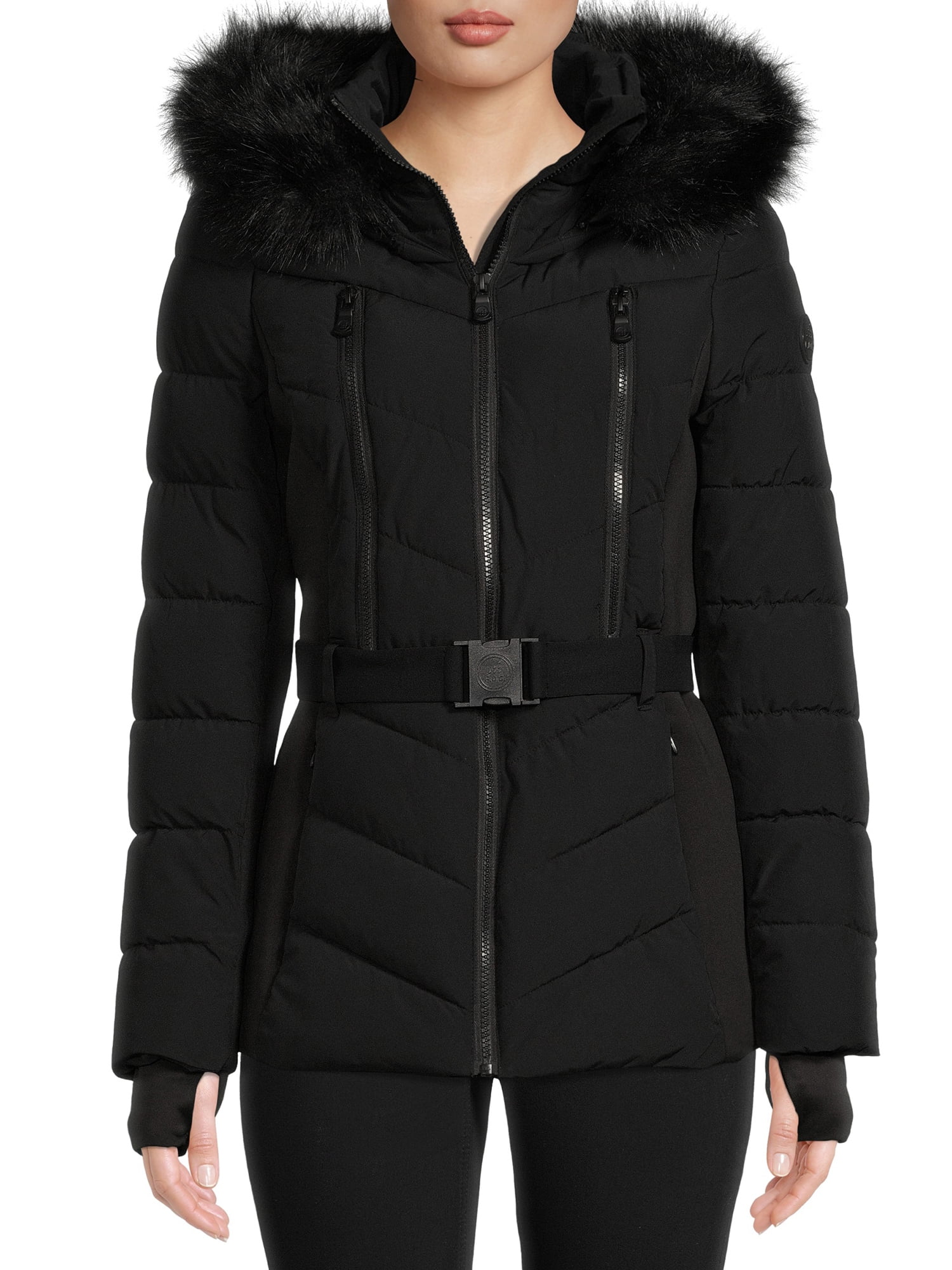 Burberry Nylon Faux Fur Hooded Parka Jacket Burberry Faux Fur Trim