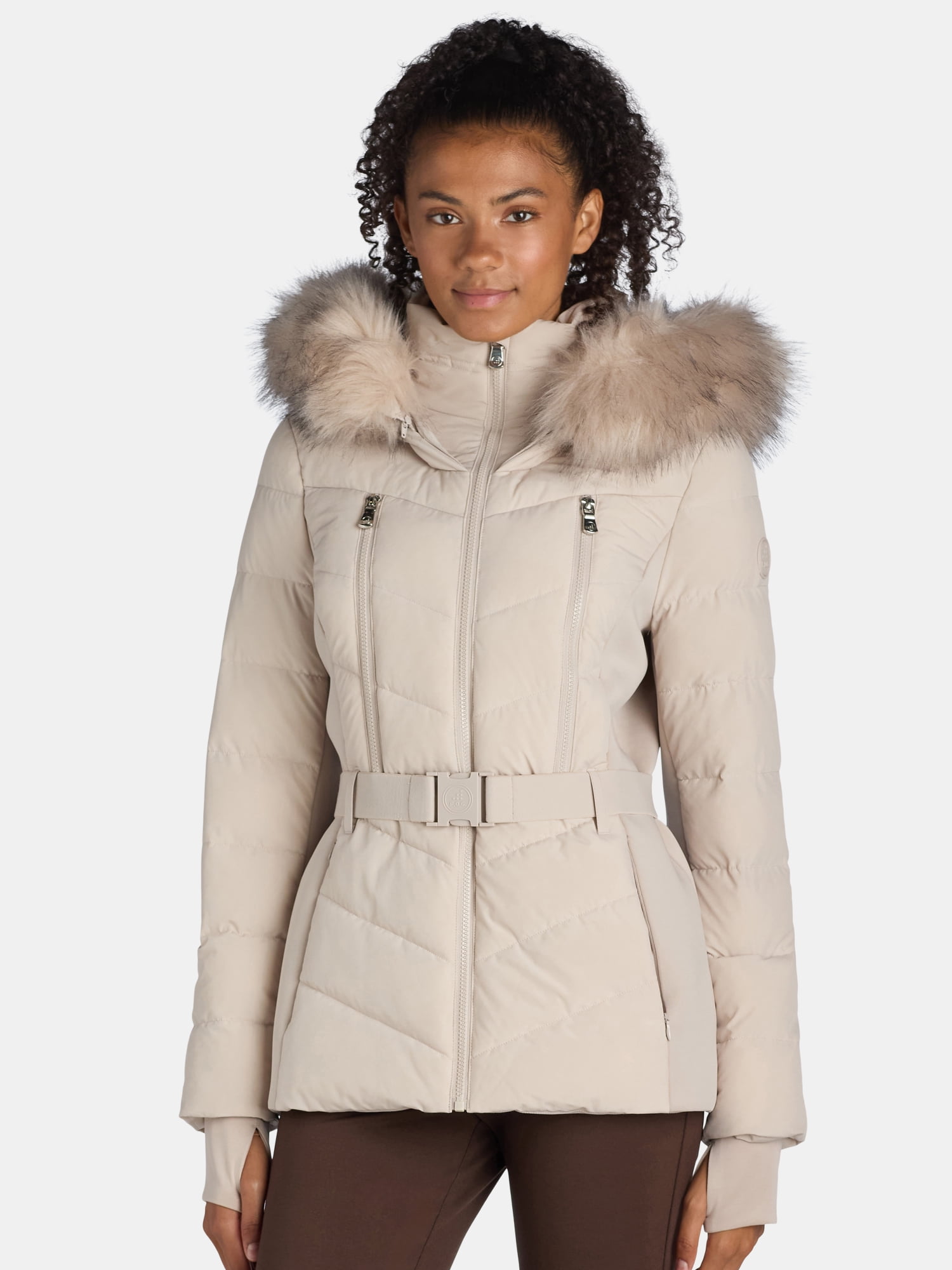 F.O.G. Women's and Women's Plus Belted Puffer with Faux Fur Hood, Sizes S-3X F.O.G. Women's and Women's Plus Belted Puffer with Faux Fur Hood, Sizes S-3X