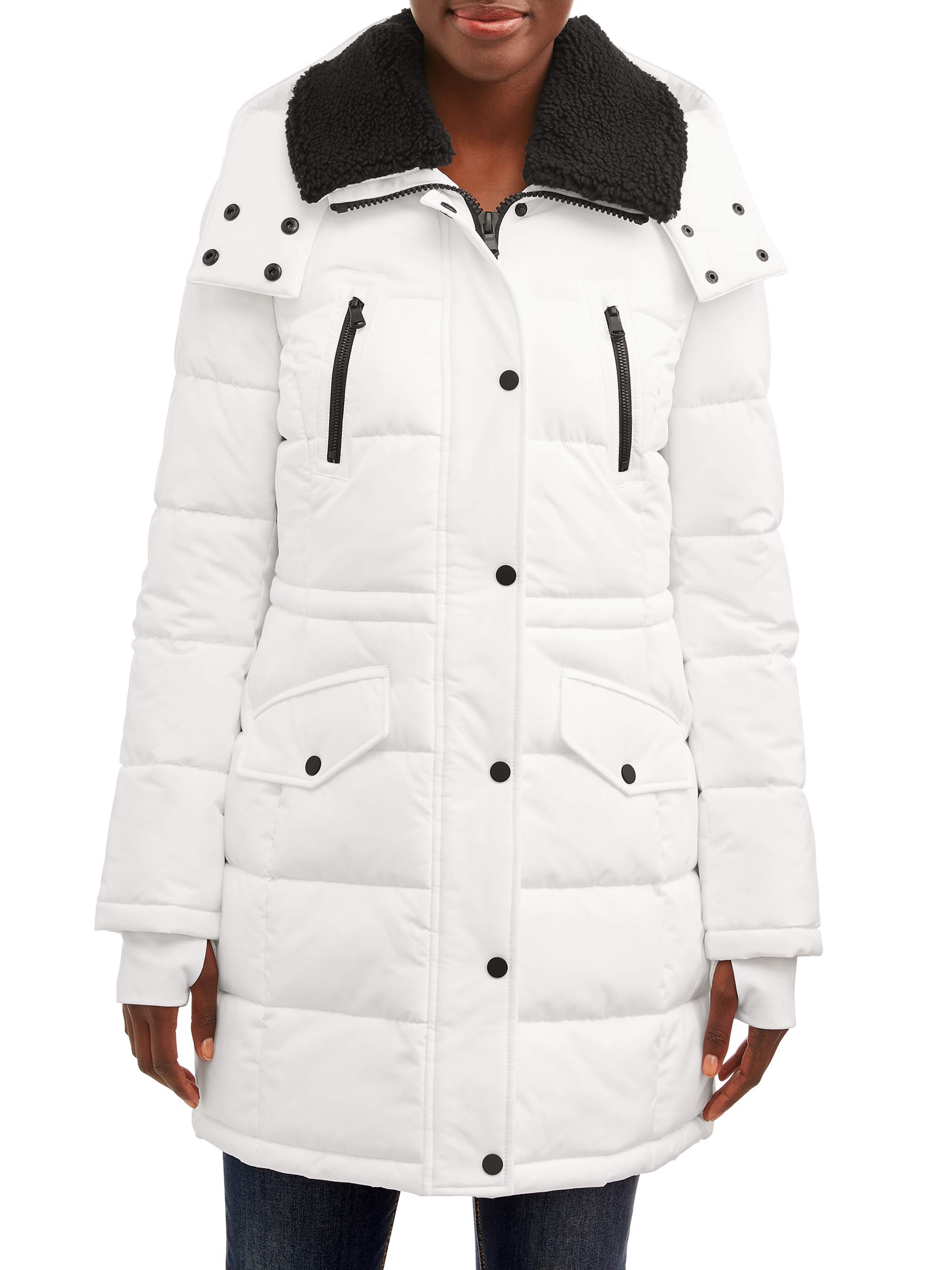 F.O.G. Women's Long Puffer with Snap Front Closure - image 1 of 4