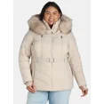 thumbnail image 1 of F.O.G. Women's and Women's Plus Belted Puffer with Faux Fur Hood, Sizes S-3X, 1 of 5