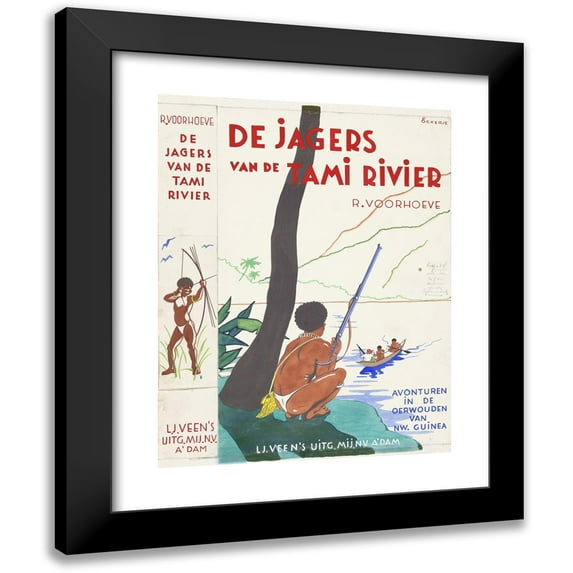 F. Ockerse 12x14 Black Modern Framed Museum Art Print Titled - Tire Design For; Rudolf Voorhoeve, the Hunters of the Tamirivier; Adventures in the Jungles of New Guinea, 1936 (1936)