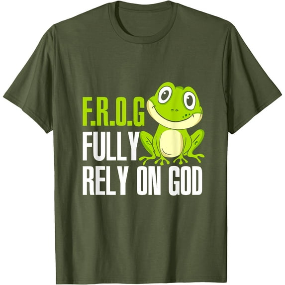 F.R.O.G Fully Rely On God Christian Frog Lover Unisex T-Shirt for Men Women Kids,Military Green Color,Size 5XL