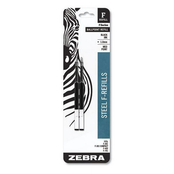 F-Refill For Zebra F-Series Ballpoint Pens, Medium Conical Tip, Black Ink, 2/pack | Bundle of 10 Packs