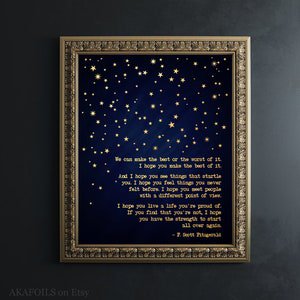 F Scott Fitzgerald Gold Foil Quote Poster, 8x12 UNFRAMED
