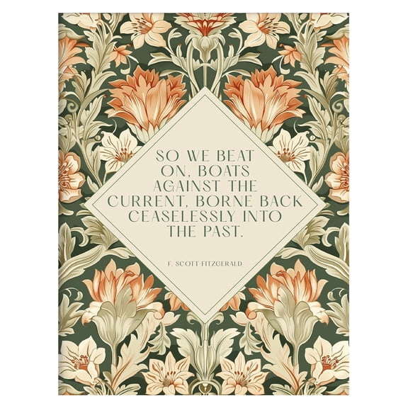 F. Scott Fitzgerald Quote Art Poster "So We Beat On, Boats Against The Current"  The Great Gatsby Literary Print Classic Floral Typography Wall Art Inspirational Home And Office Decor