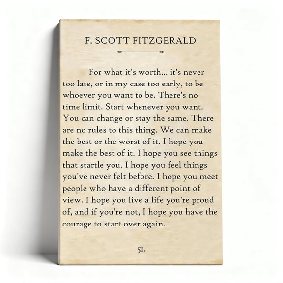 F. Scott Fitzgerald Quote Canvas Wall Art, Inspirational Literary Decor, Vintage Typography Artwork For Home Office, Ready To Hang
