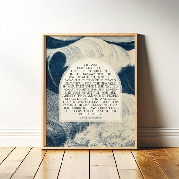F. Scott Fitzgerald Quote Print Blue Vintage Wave Literary Art Poster Decor, Unframed Poster Size 8x12 F03.1.21l787