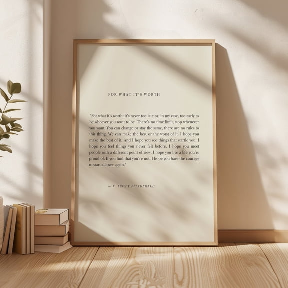F Scott Fitzgerald Quote Print, Literary Wall Art, Unframed Paper Poster 8x10in