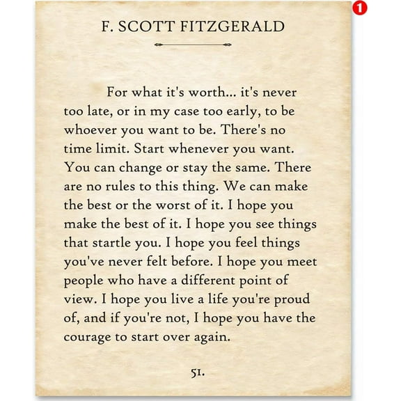 F. Scott Fitzgerald Quotes Wall Art - For What It's Worth - Library Decor - 11x14 Unframed Poster - Wall Decor Art - Book Pages - Gatsby Vintage Posters - Classic Book Quotes Inspirational Home Decor