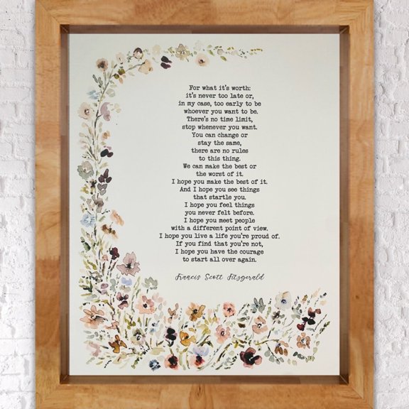 F. Scott Fitzgerald What It’s Worth Wall Art Print, Unframed Paper Poster 8x10in
