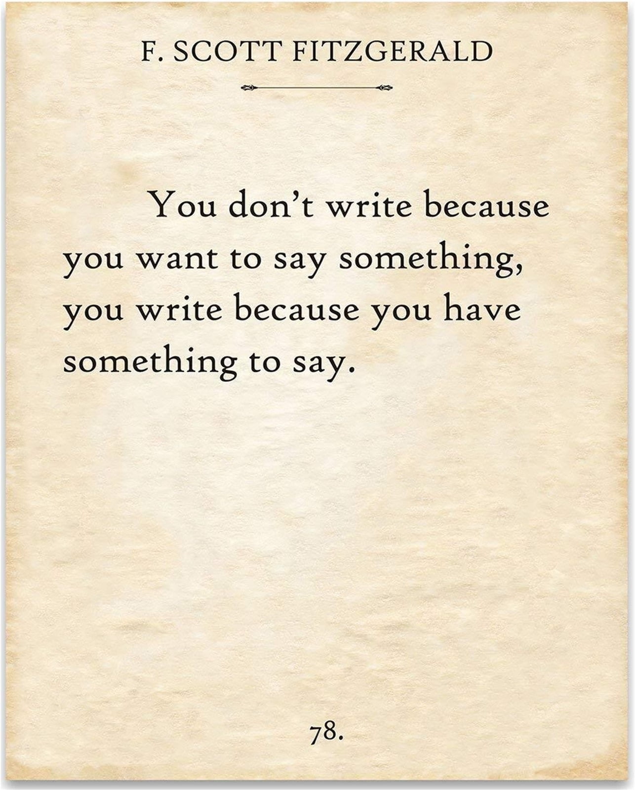 F. Scott Fitzgerald - You Don't Write Book Quote Poster for Study Decor ...
